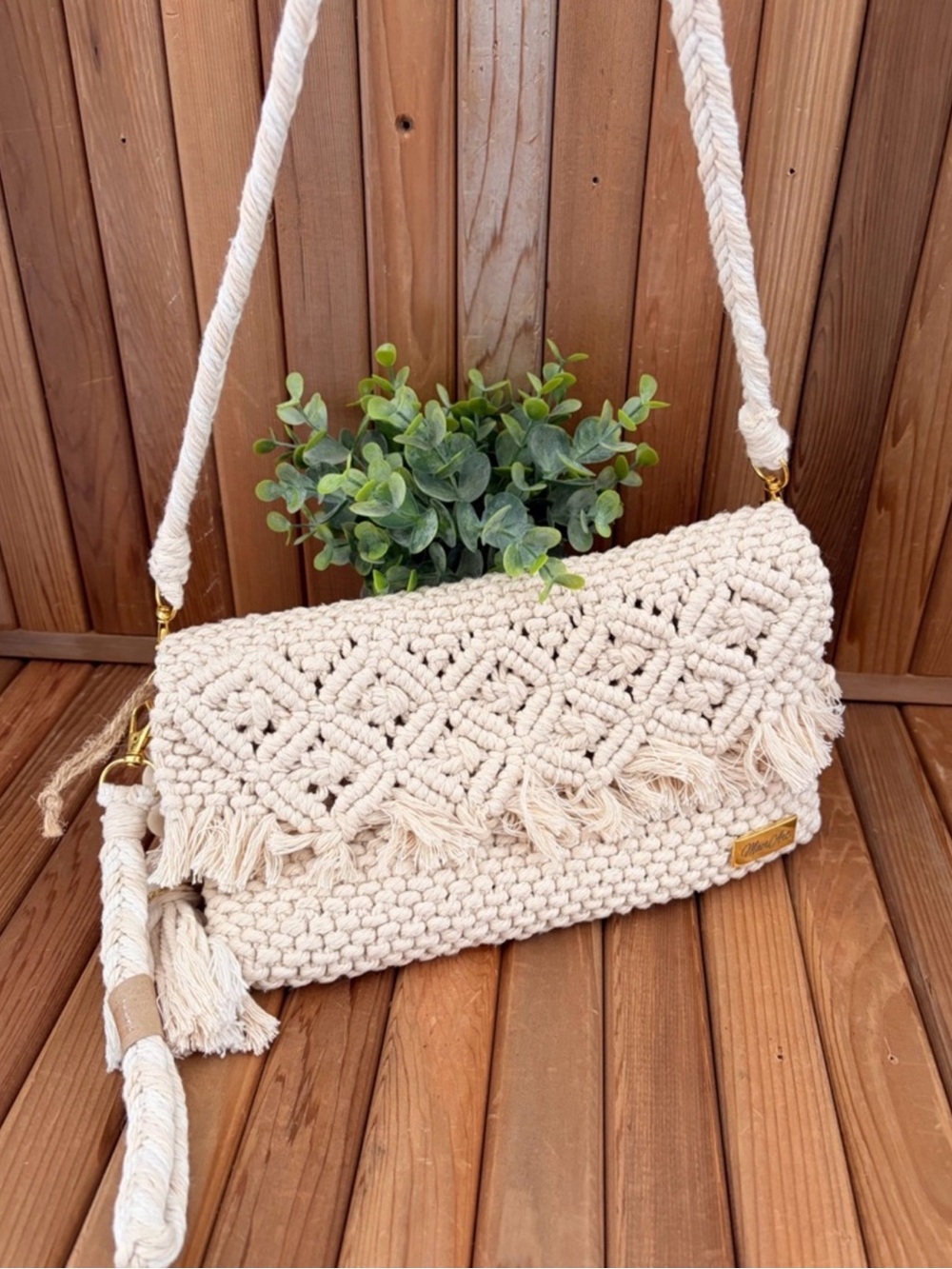 Macrame Clutch Cream Tassel Fringe Woven Crossbody Boho
Handmade Look